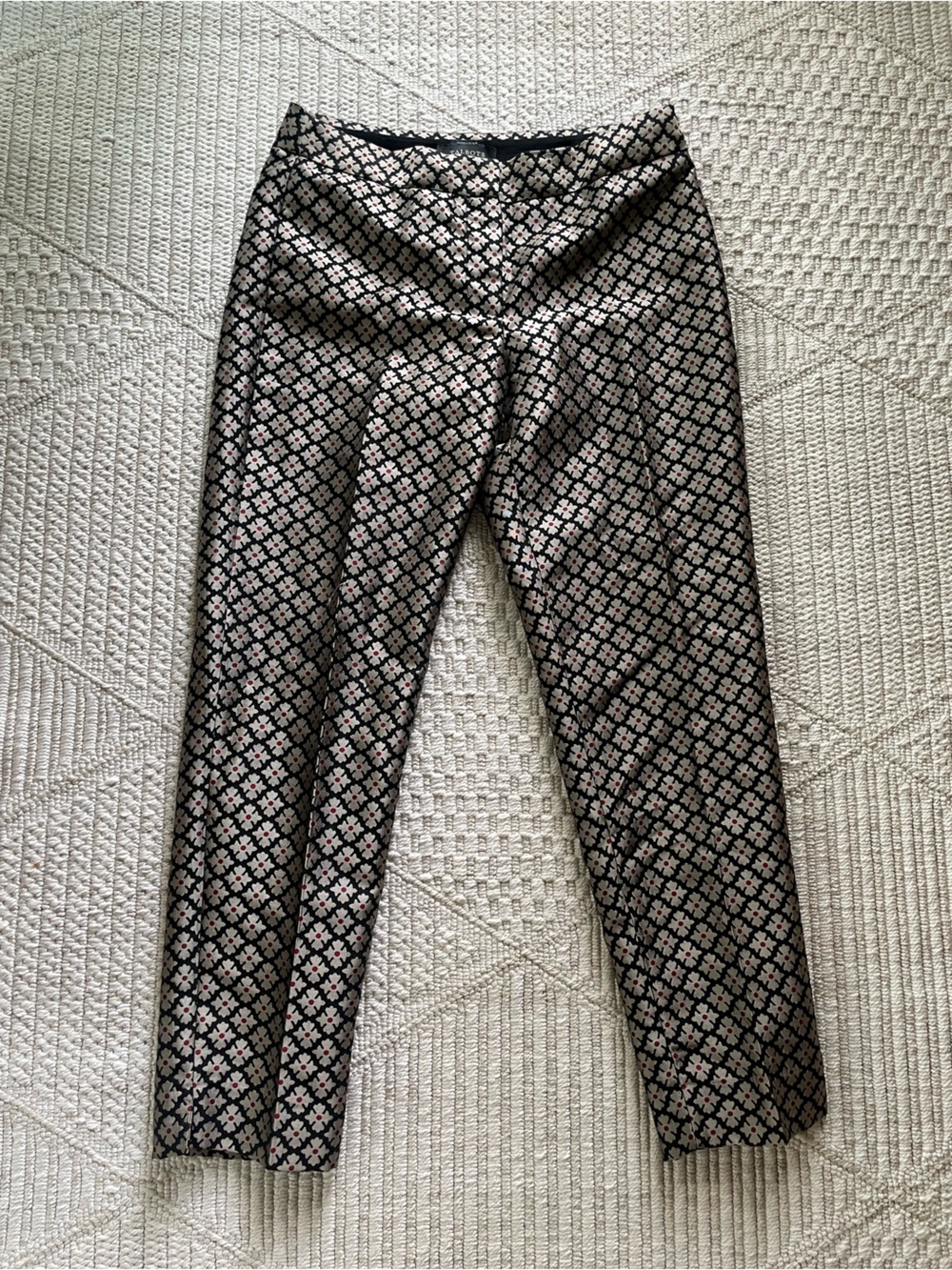 Talbots Black Floral-Print Straight-Leg Trousers with Pale Pink Dots